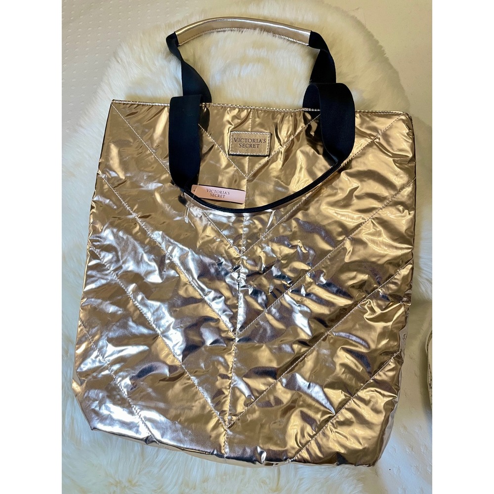 Victoria's Secret Rose Gold‎ Quilted Metallic Tote Bag Limited Edition NWT